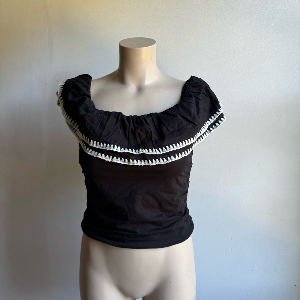 NWT J.Crew Off-the-shoulder ruffle top in stretch cotton blend - Picture 4 of 13